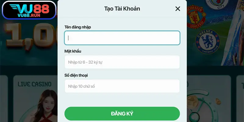 Biểu mẫu tạo tài khoản