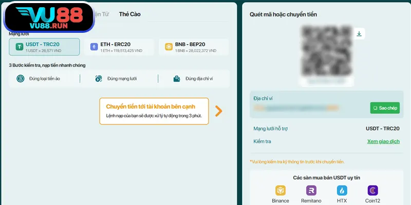 Cách nạp tiền ảo tại VU88